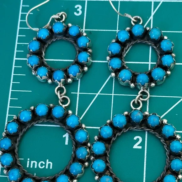 Sold 🦋 Turquoise Southwestern handmade 925 solid sterling, silver hoop earrings - Picture 8 of 11